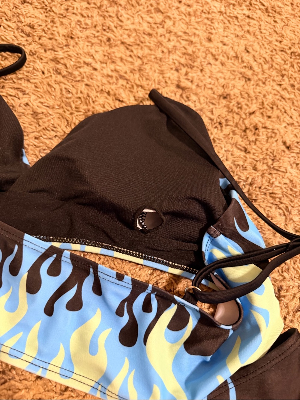 Black, Blue & Lime Flame Print Bikini Set - Picture 3 of 4